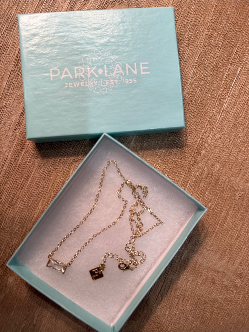 Park Lane Gold Chain Necklace with Clear Rectangular Pendant